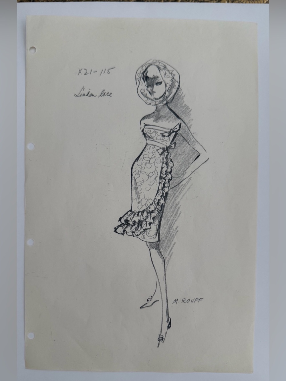 Vintage Maggy Rouff Attributed Fashion Design Sketch Original Art 8.5x13